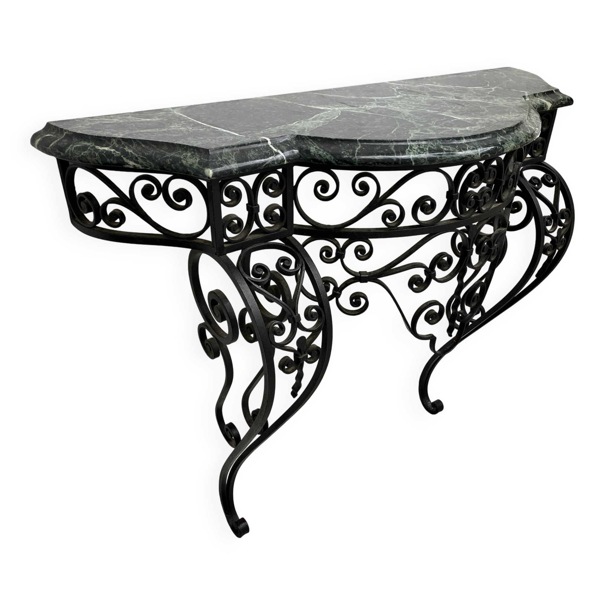 Art Deco Wrought Iron Console with Green Alpine Marble