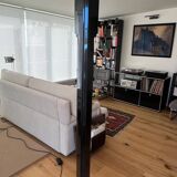 Lampadaire totem en acier noir, laiton et grès par takahama pour sirrah, 1980, italie