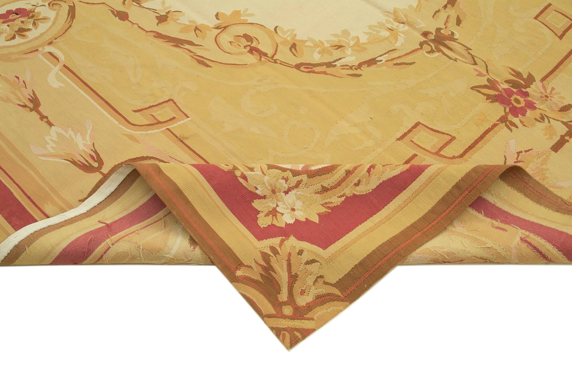 Handmade European Vintage Aubusson Kilim 264 cm x 364 cm