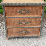 Chest of drawers 3 drawers in vintage rattan wicker