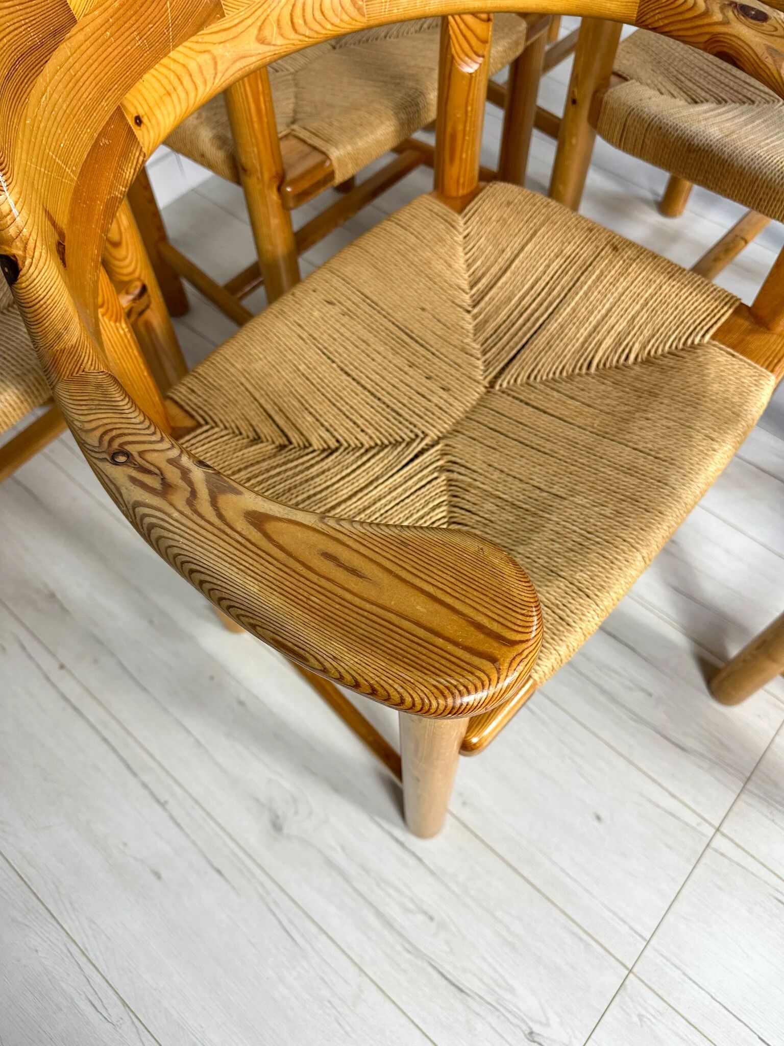 1970s Set of 6 Vintage Pine Dining Armchairs by Rainer Daumiller