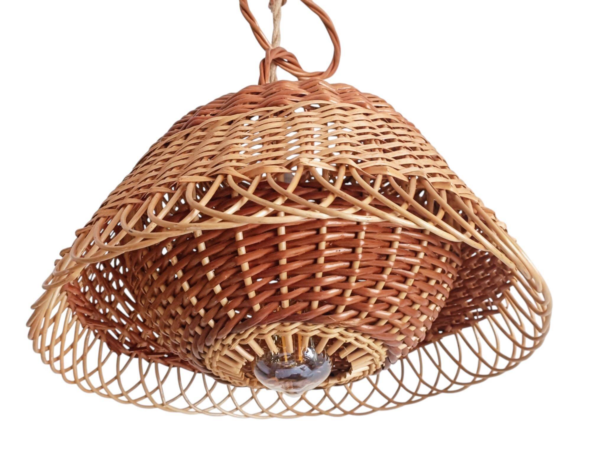 Rustic Mid-Century Wicker Pendant Lamp, Handwoven in Spain, c. 1960s