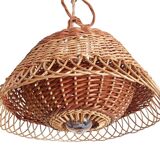 Rustic Mid-Century Wicker Pendant Lamp, Handwoven in Spain, c. 1960s