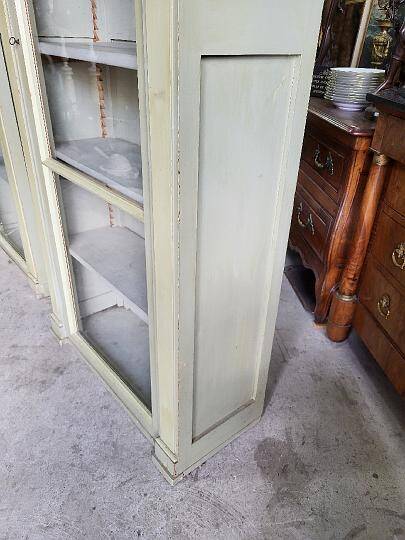 Magnificent pair of green painted fir bookcase display cabinet early 20th century