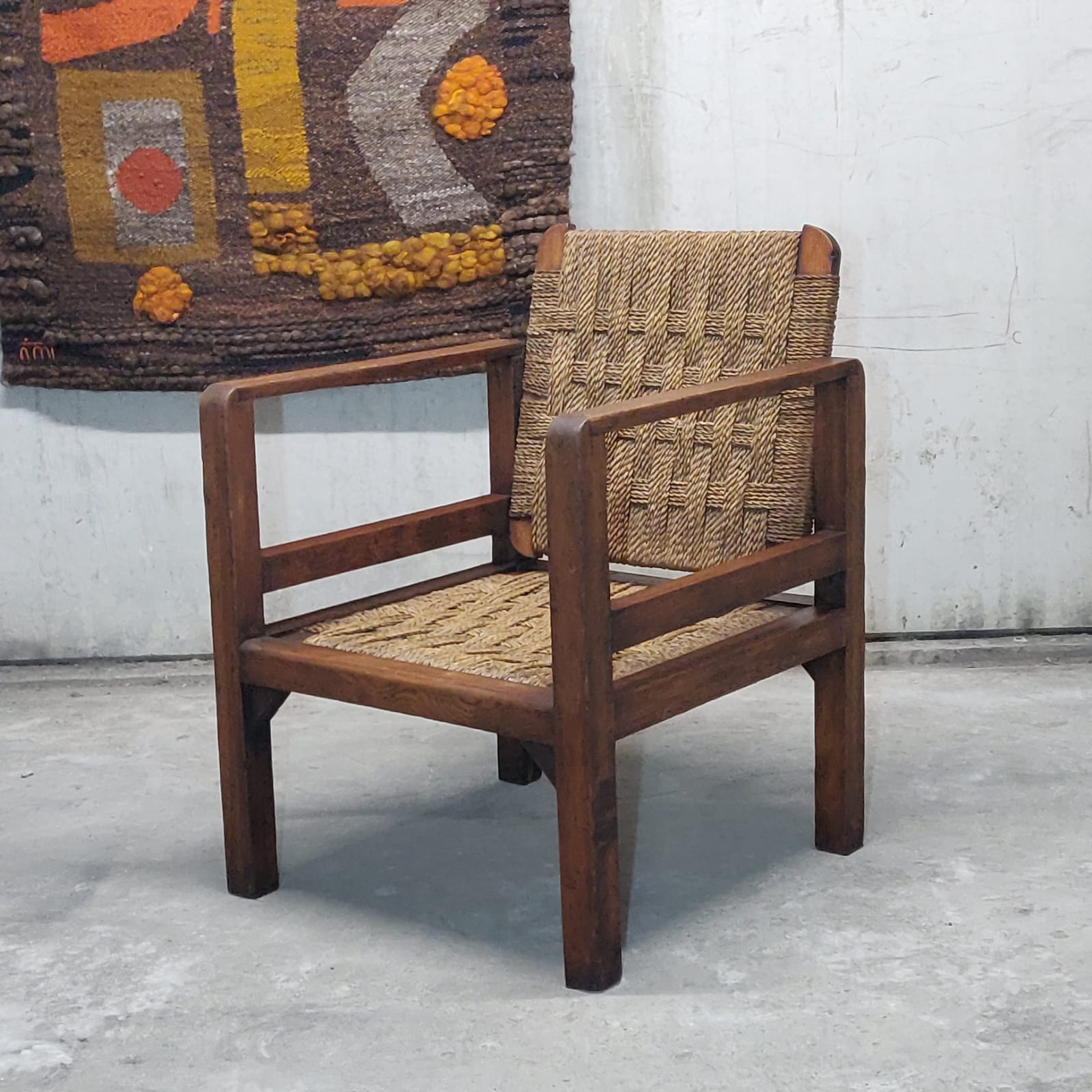 Wooden and rope armchair