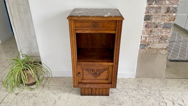 Bedside in oak and marble top