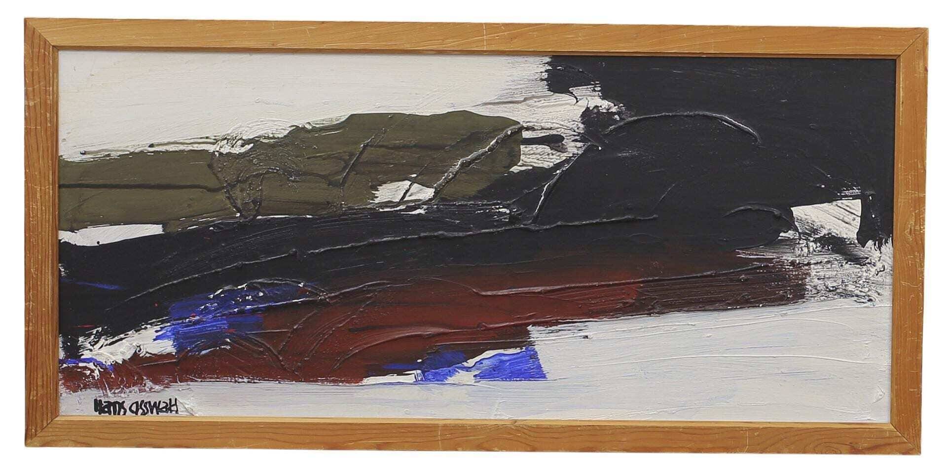 Huile sur panneau suédoise d'époque Mid Century – « Ouragan » par Hans Osswald – Vintage et encadrée – 35 × 74 cm (13,8" × 29,1")