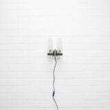 chrome vintage wall lamp glass & wood