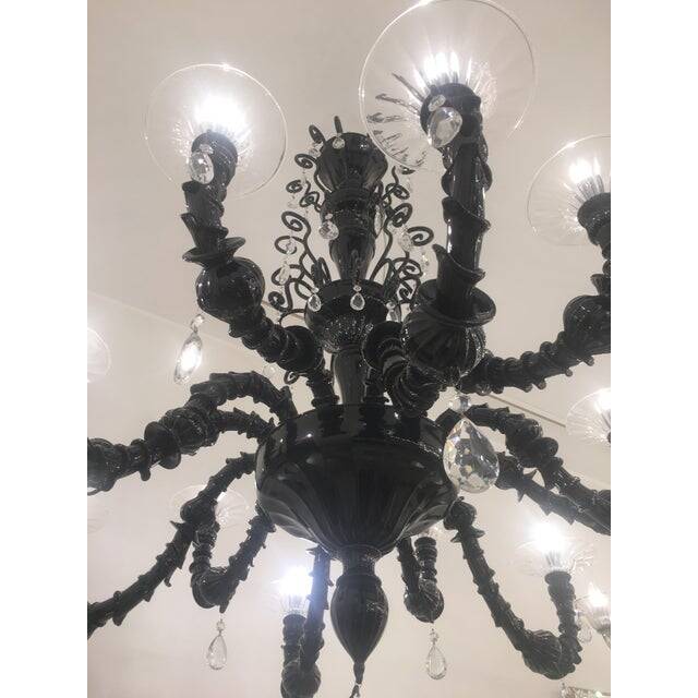 Contemporary Venetian Black Cà Rezzonico Murano Glass Chandelier With Crystals