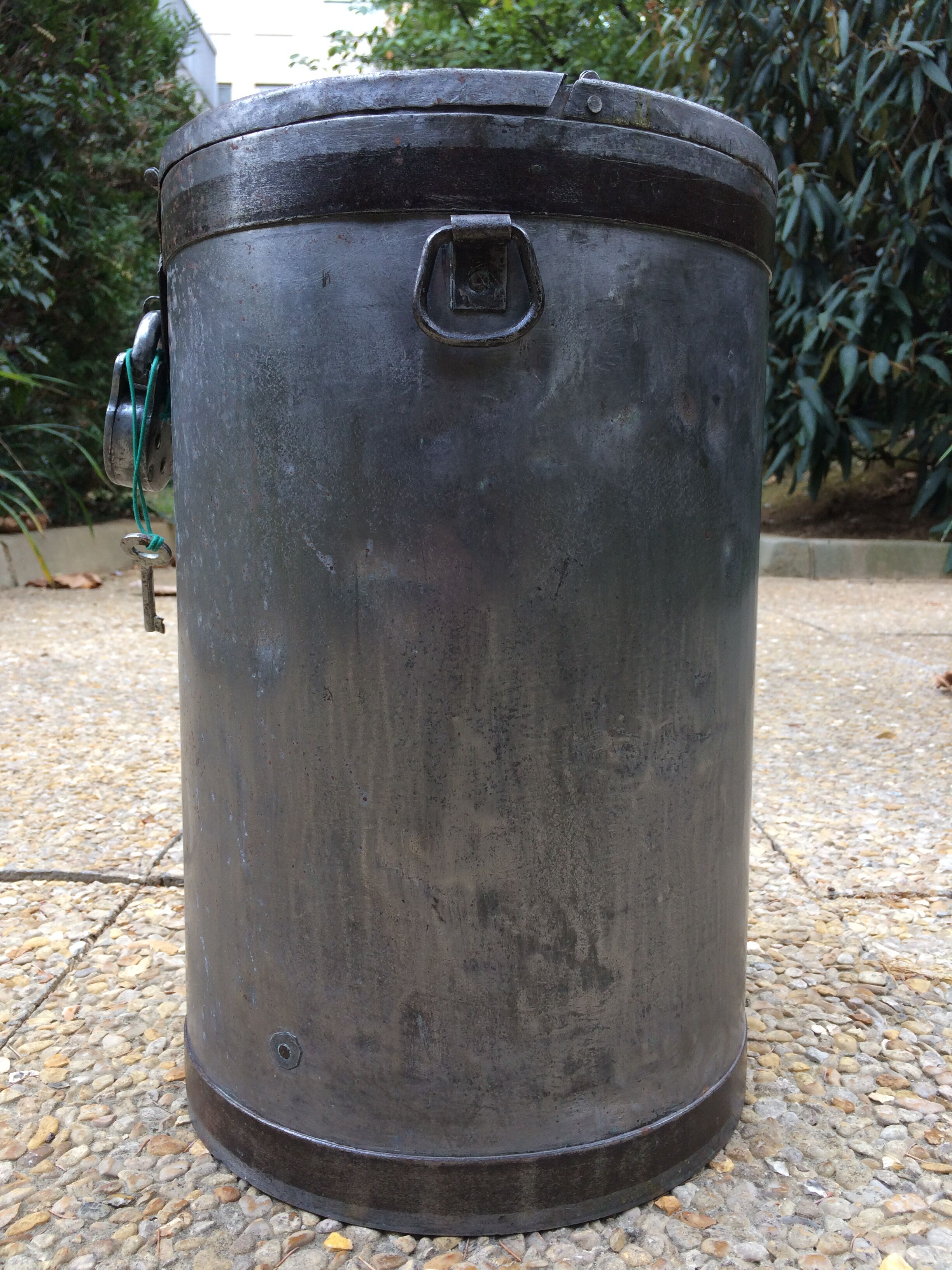 Round box industrial metal barrel with solid padlock