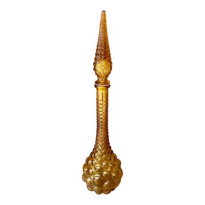 Carafe italienne Empoli marron ambré en verre bullé années 70.