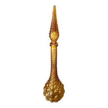 Carafe italienne Empoli marron ambré en verre bullé années 70.