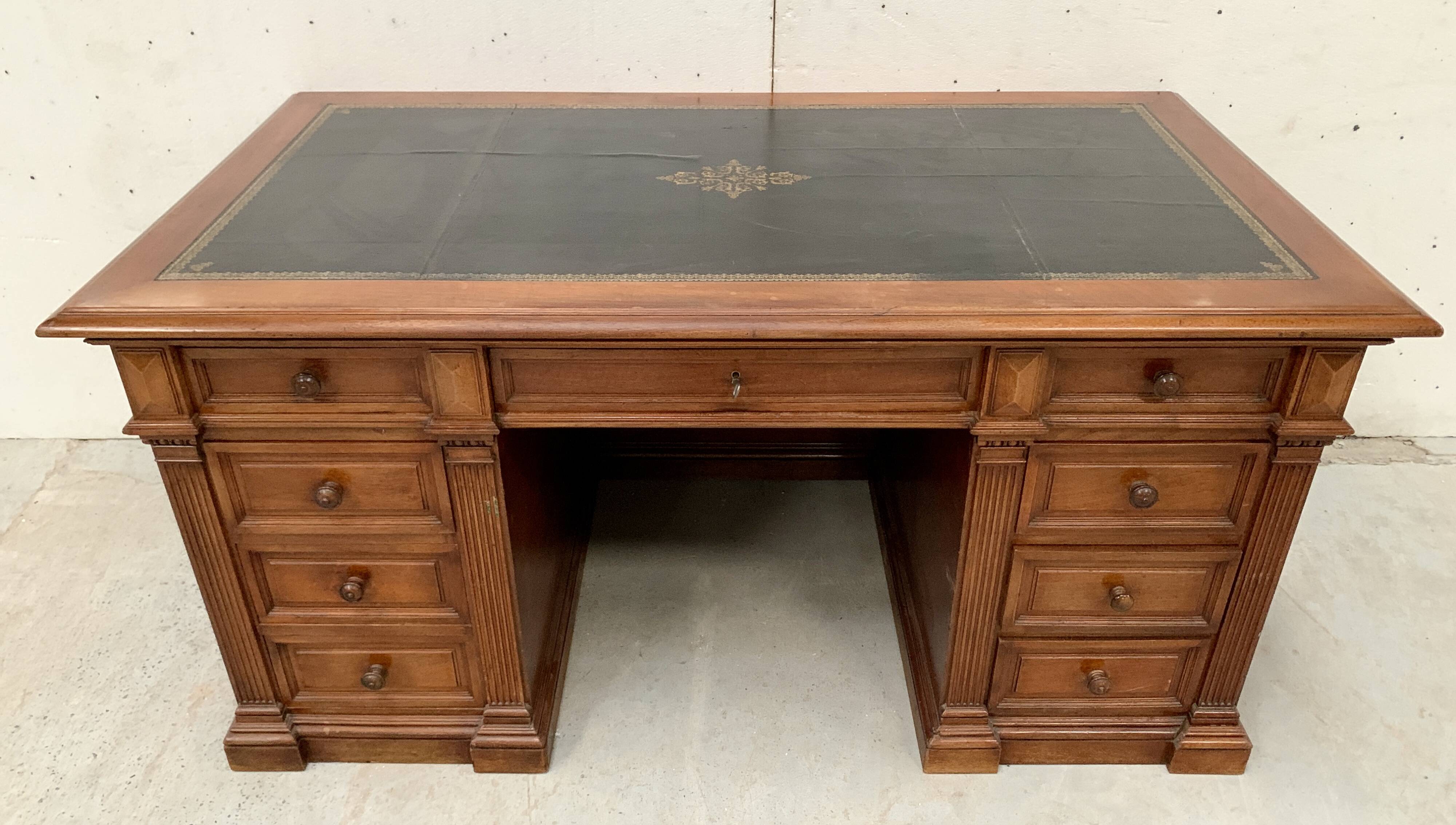 Napoleon III desk with pedestals in solid walnut 19th century