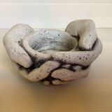 Hand candle holder gray black stone