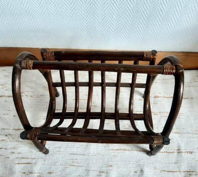 Vintage rattan magazine rack, 1970s