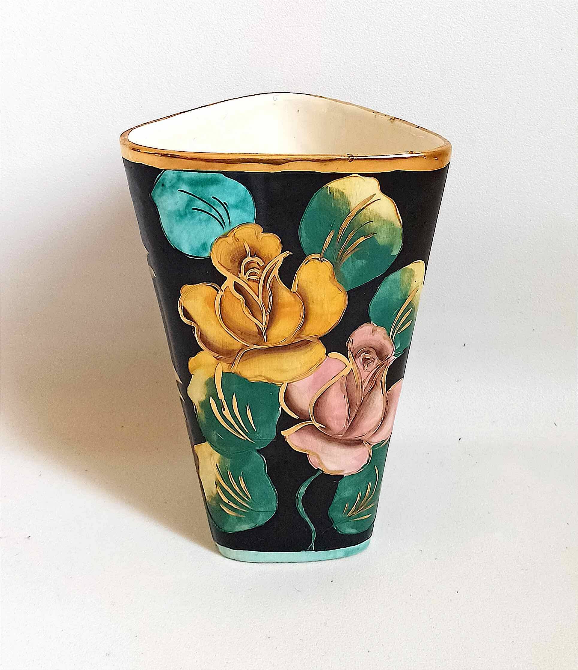 Vase Vallauris Monaco décor floral Hauteur 25,3 cm