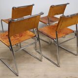 Set of 4 vintage leather and chrome metal chairs, 1970