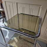 Side Table End Table Nightstand in Chrome Metal Tempered Glass