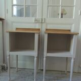 Pair of bedside tables, end tables re-enchanted in pearl gray, wooden top.