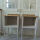 Pair of bedside tables, end tables re-enchanted in pearl gray, wooden top.