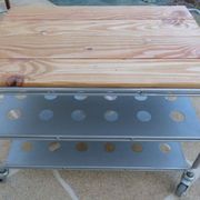 Metallic trolley with wheels, 3 levels with wooden top.