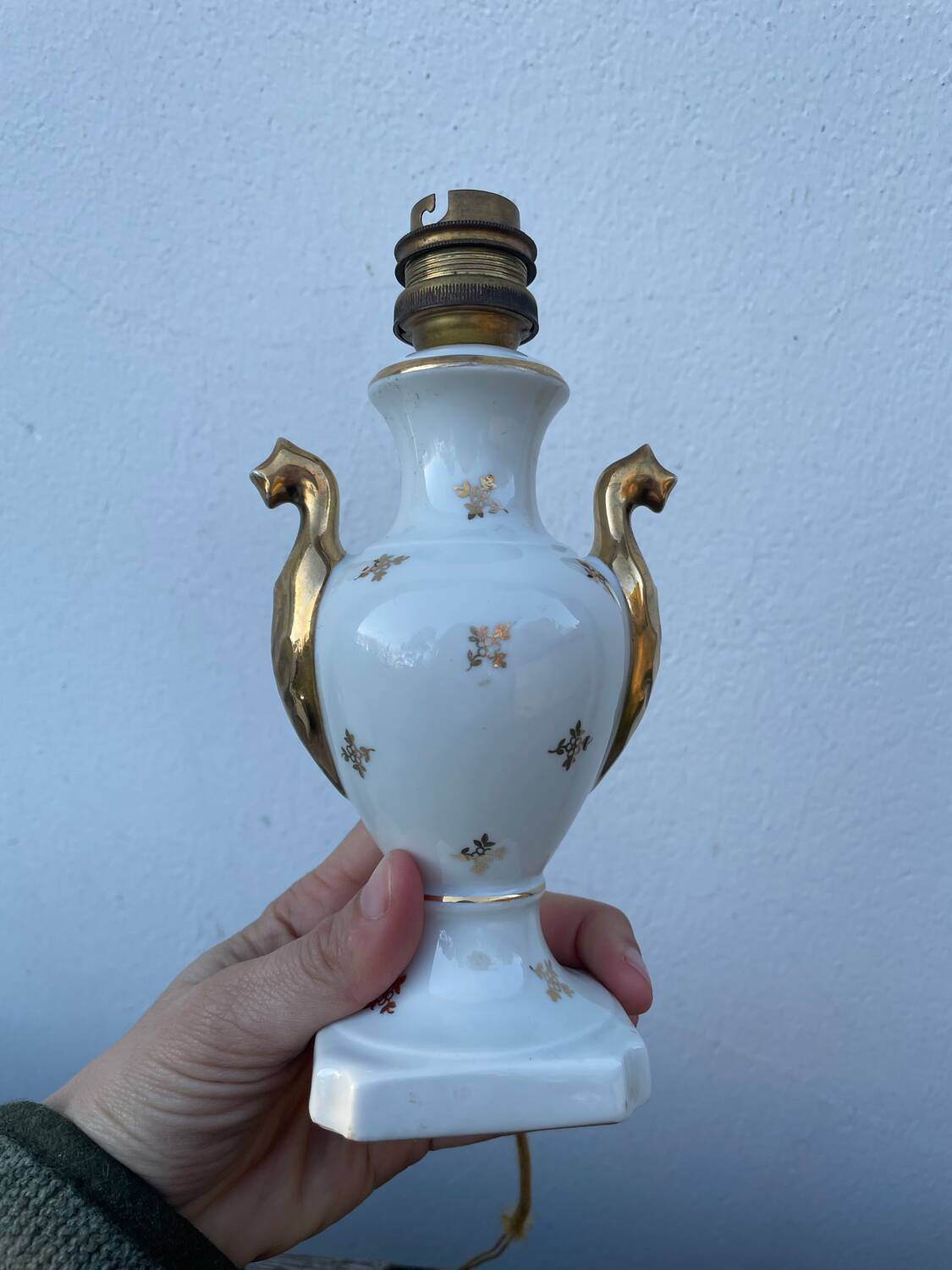 White and gold Limoges porcelain lamp