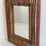 Antique French Art Deco Bamboo and Wood Wall Mirror, Early 20th Century