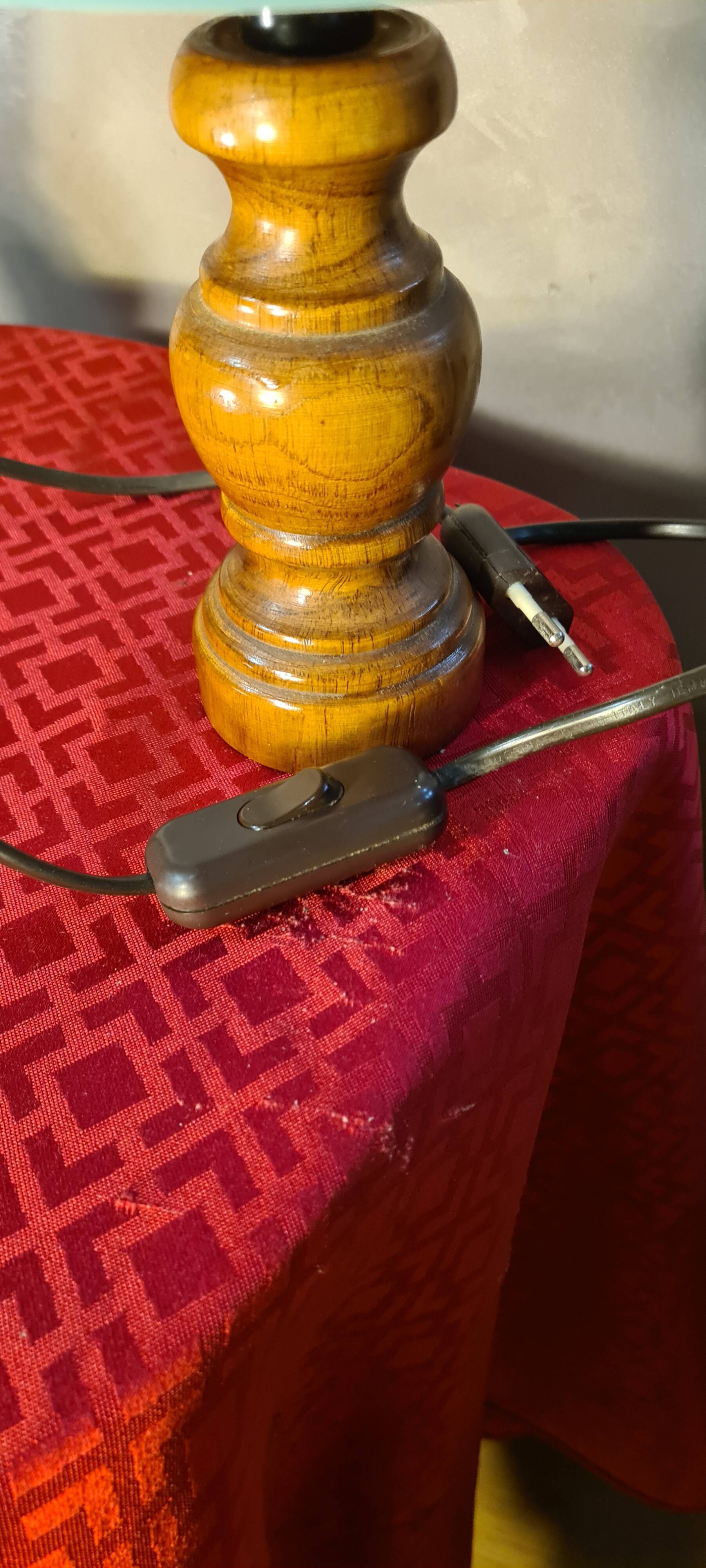 Pair of wooden bedside lamps with steel lampshades, scandinavian