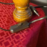 Pair of wooden bedside lamps with steel lampshades, scandinavian