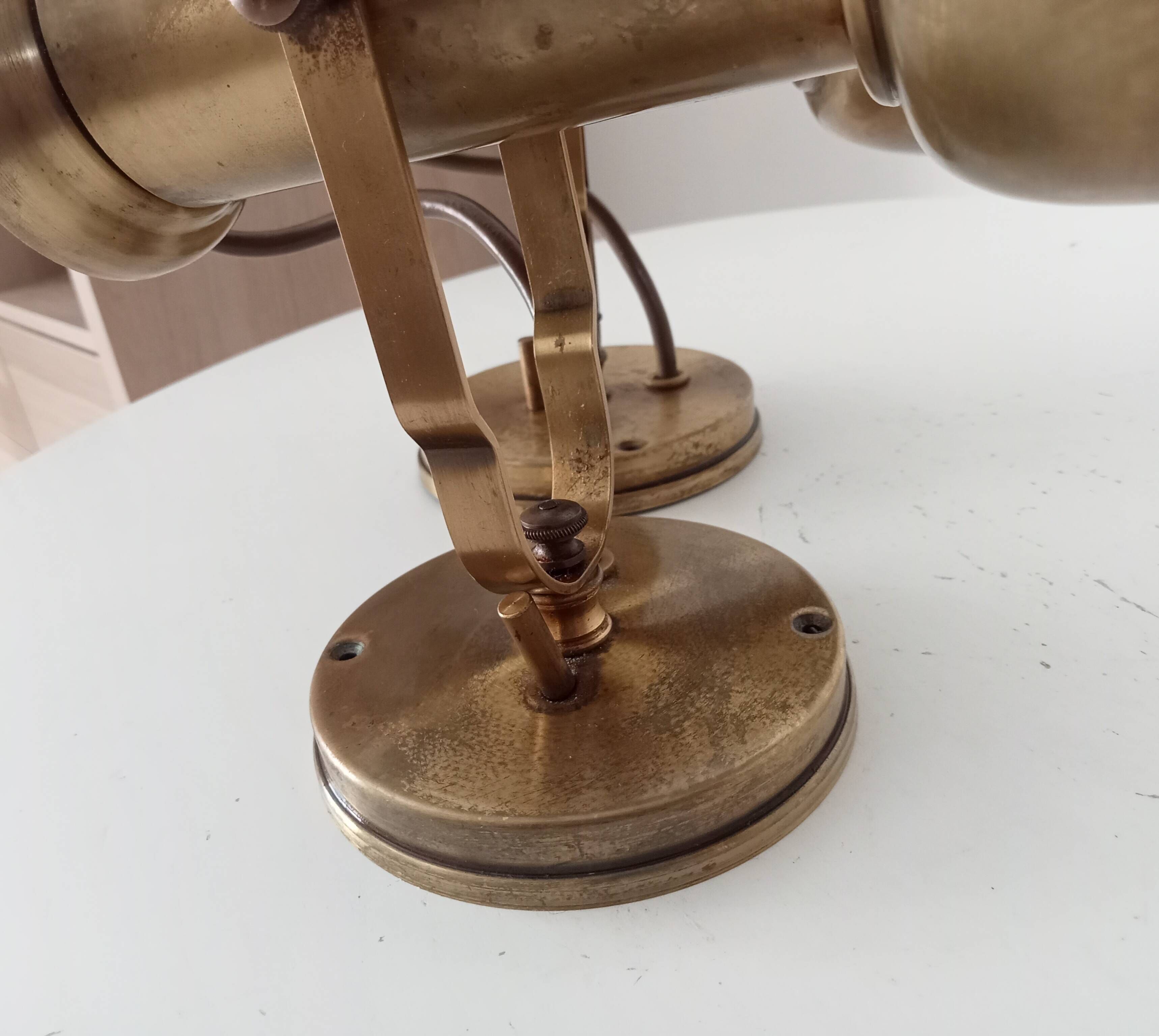 Pair of vintage wall sconces CVL in solid gold brass.