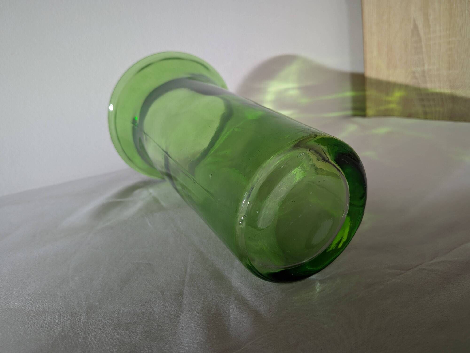 Vintage green glass vase – flared neck – 1960s/70s