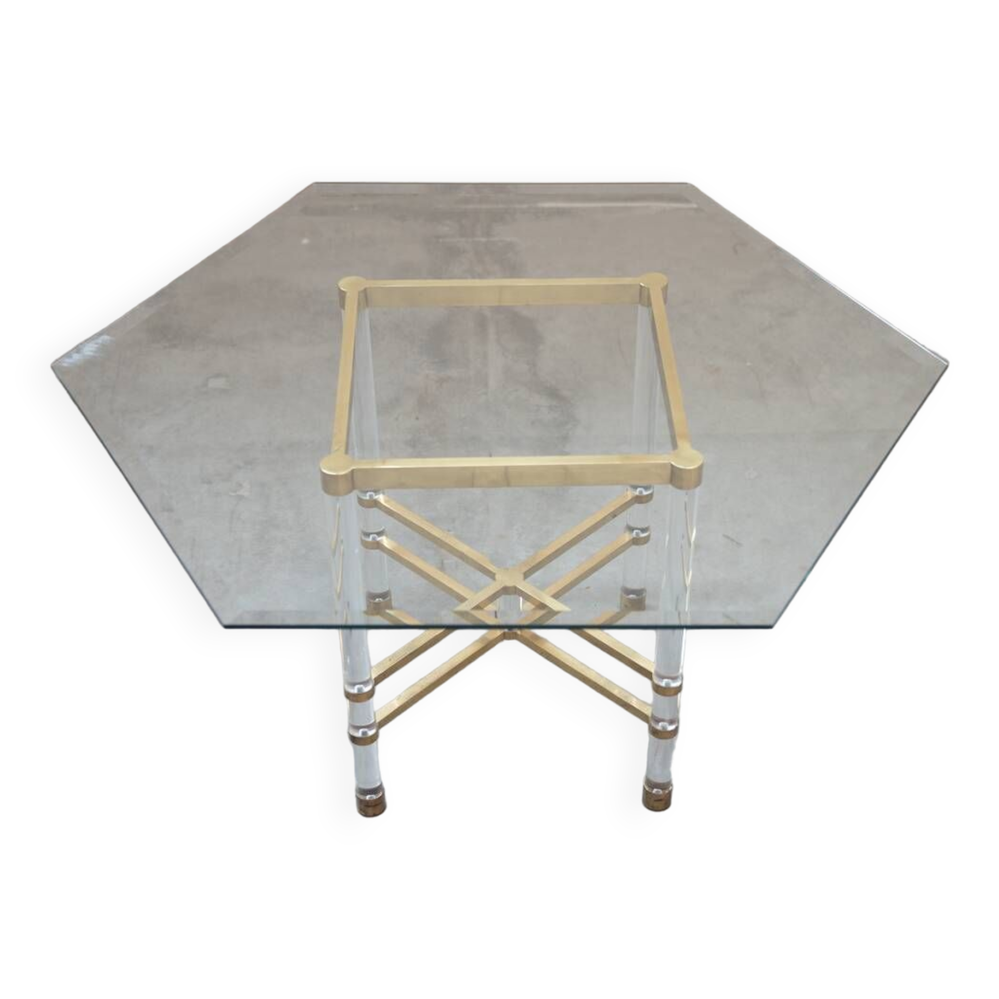 Hexagonal glass table by Sandro Petti, for Angolometallarte, 1970