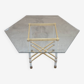 Hexagonal glass table by Sandro Petti, for Angolometallarte, 1970