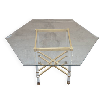 Hexagonal glass table by Sandro Petti, for Angolometallarte, 1970