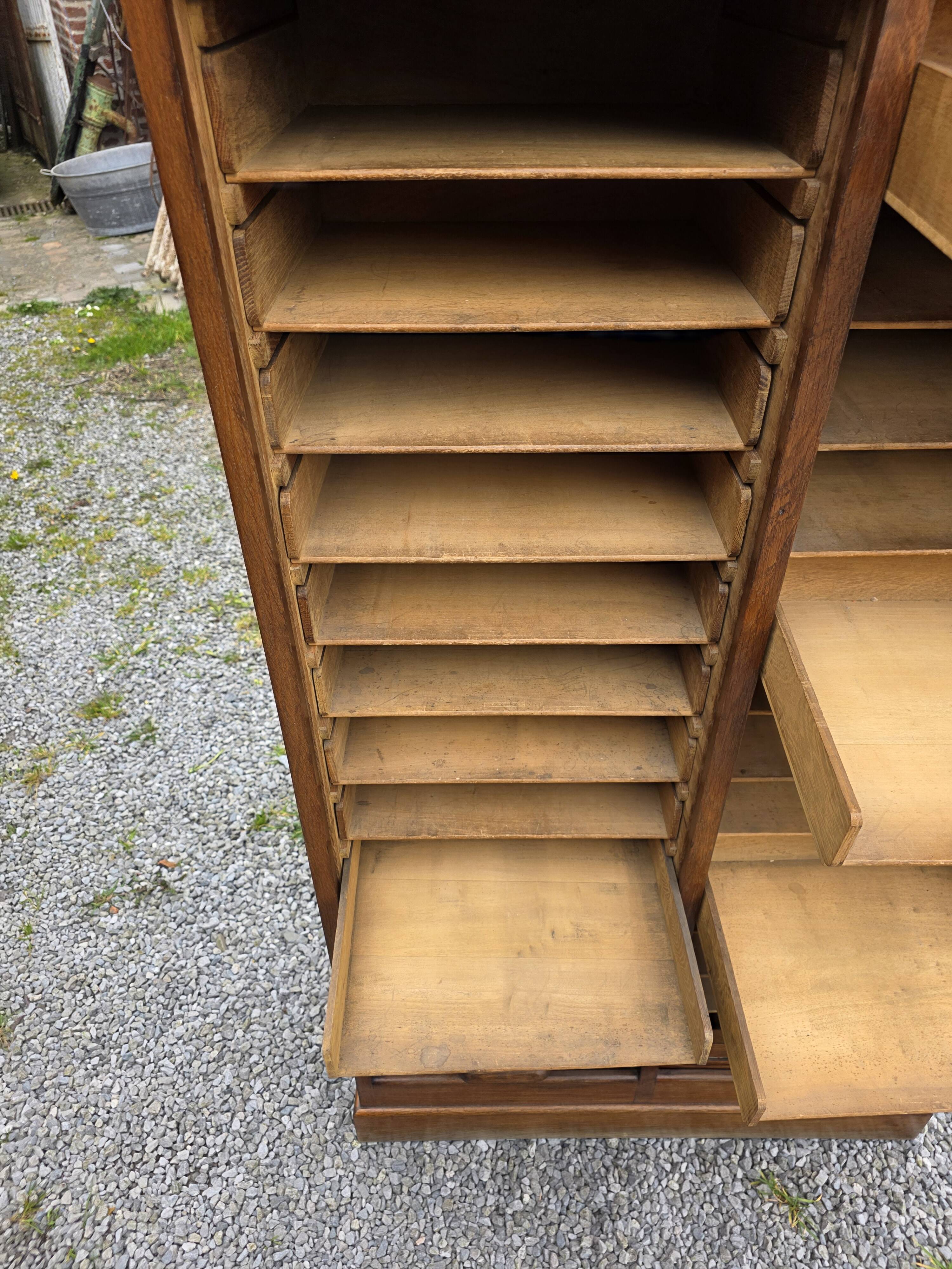 Antique double curtain cabinet in oak (internal drawers)