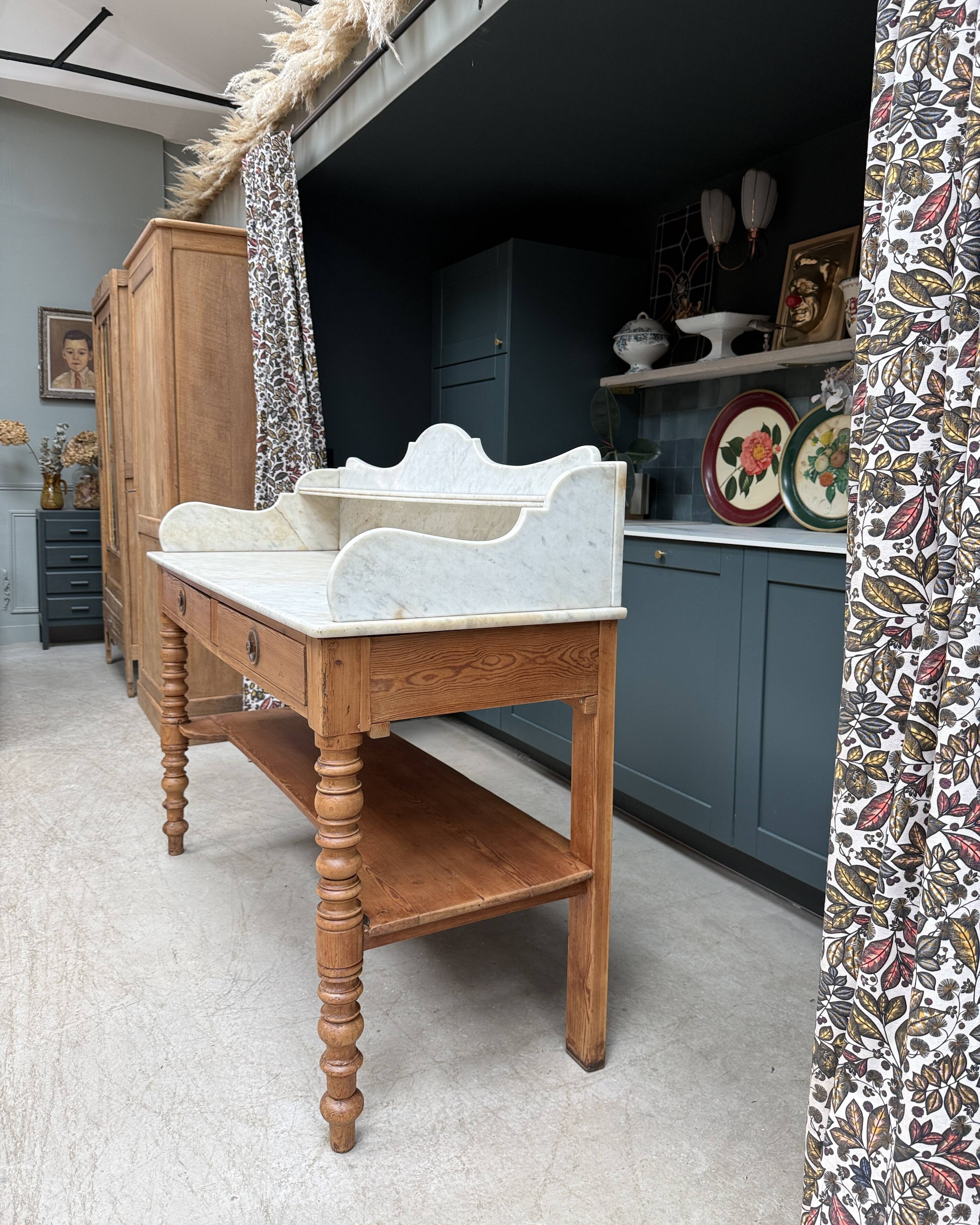 Antique pine and marble toilet furniture (renovated)