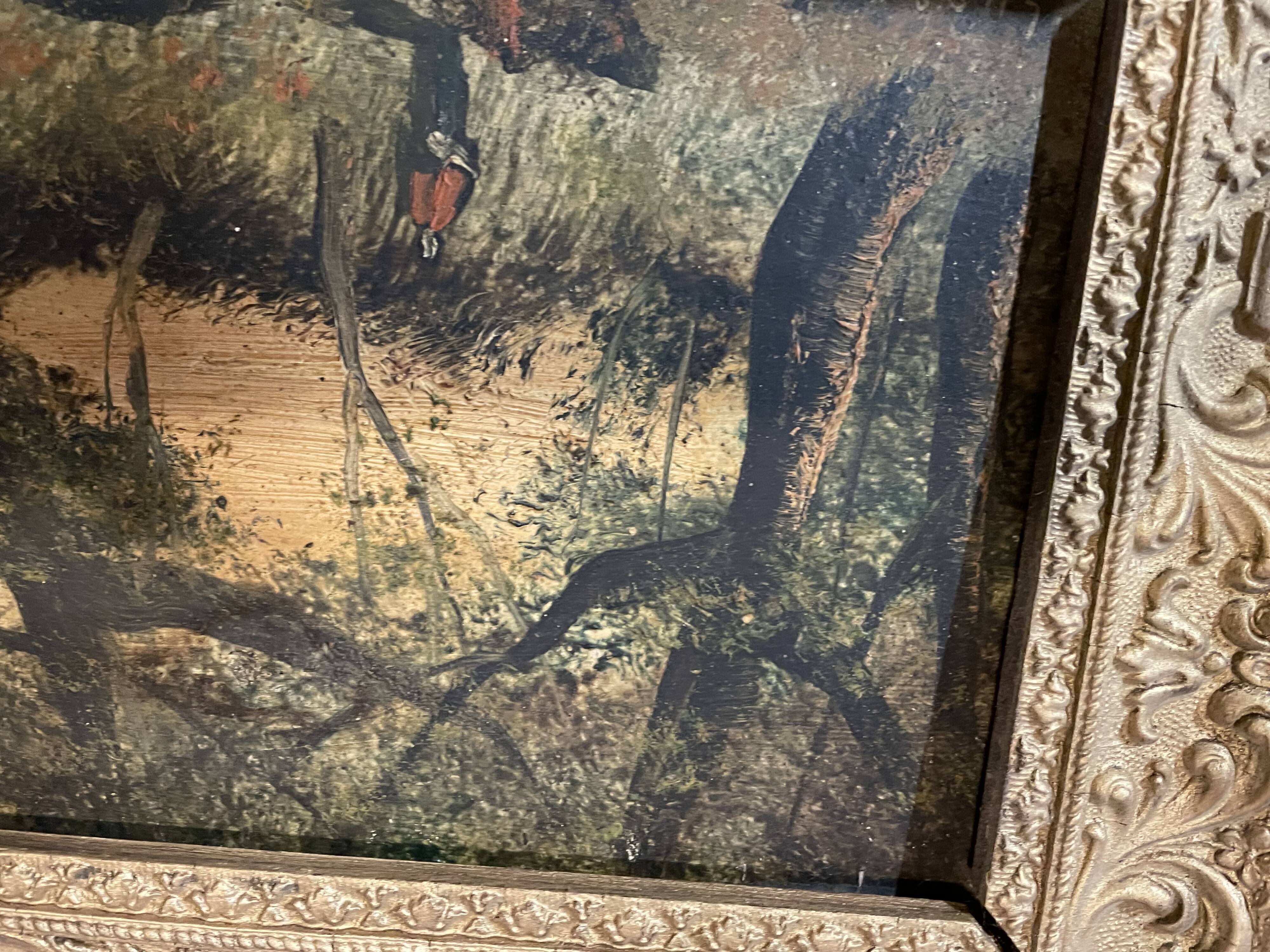 Oil on panel woman in an undergrowth