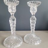 Pair of antique molded glass candlesticks