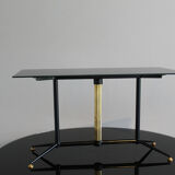 Coffee table in black glass lacquered brass and iron, Italy 50s
