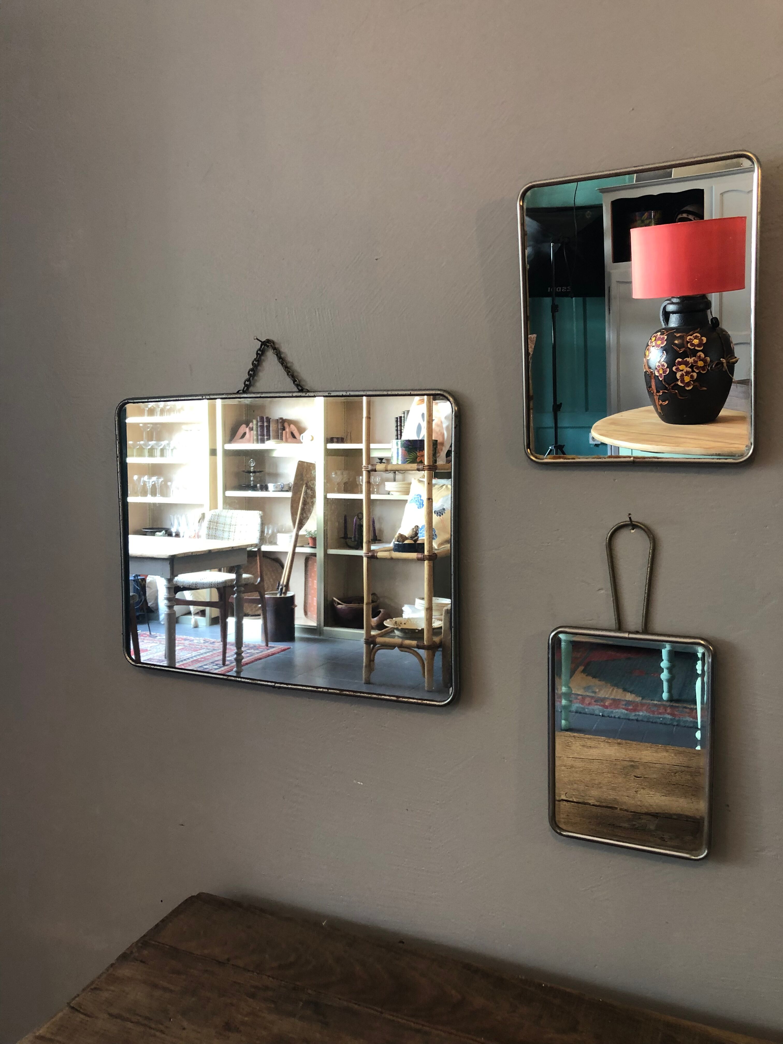 Set of 3 old barber mirrors