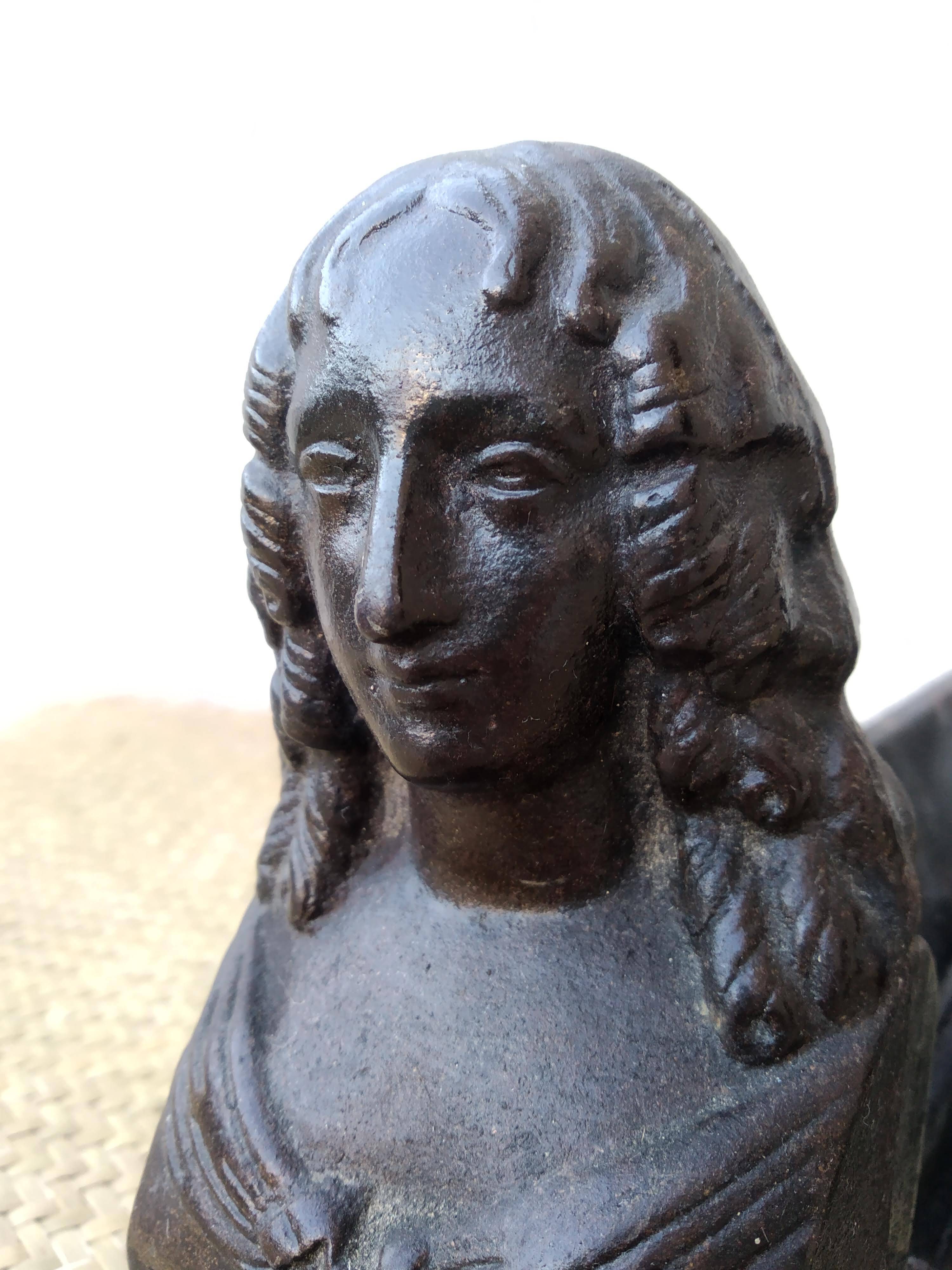 Pair of bust fireplace andirons Louise de La Vallière XIX