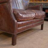 Small Vintage Bench Sofa Studded Leather Sofa 1970s