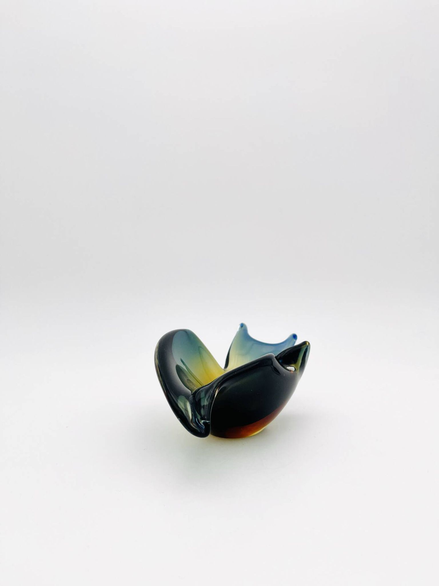 Pocket Vase Flavio Poli Murano Crystal Sommerso Blue Petrol Amber 21cm
