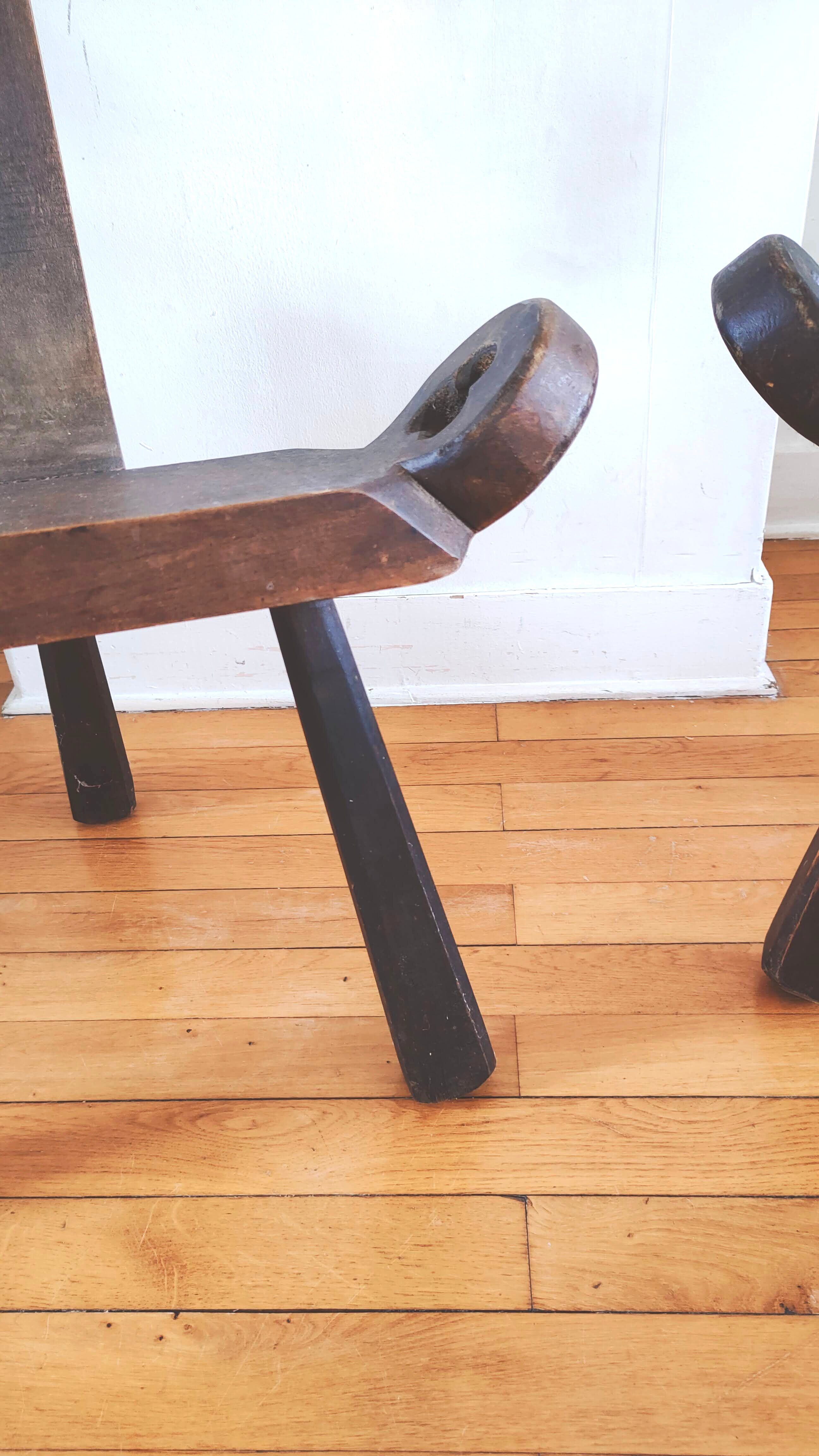 Pair of brutalist chairs tripod feet