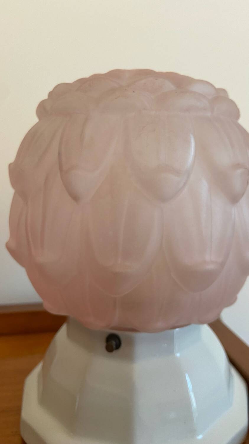 Art Deco powder pink globe lamp and porcelain base
