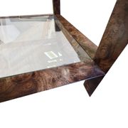 1980s coffee table in metal with walnut burl veneer.