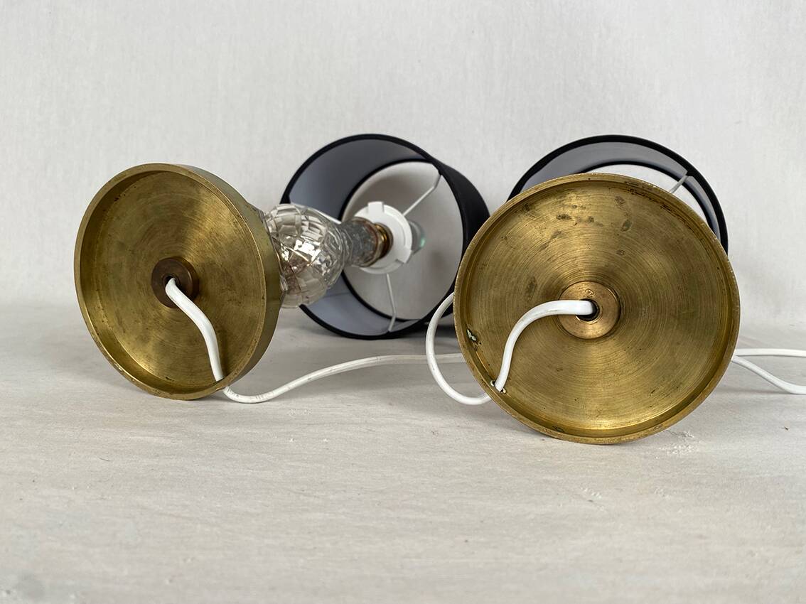 Pair of crystal églomisé table lamps