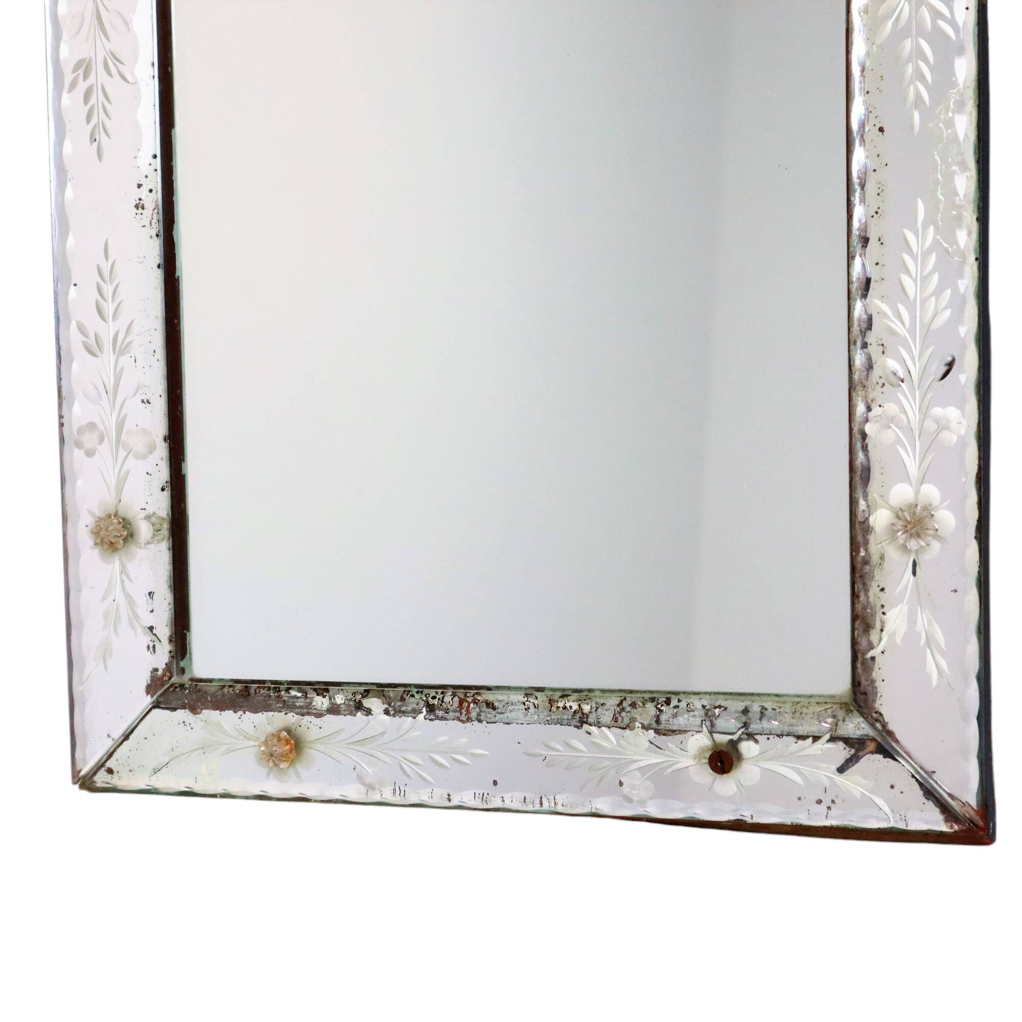 Antique Venetian Mirror Table Mirror Italian Etched ca 1900