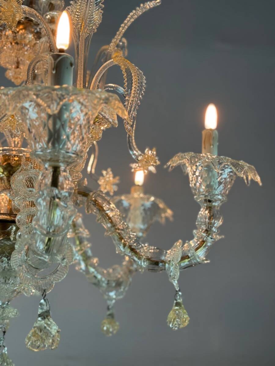 Lustre vénitien Rezzonico en verre de Murano doré, vers 1940