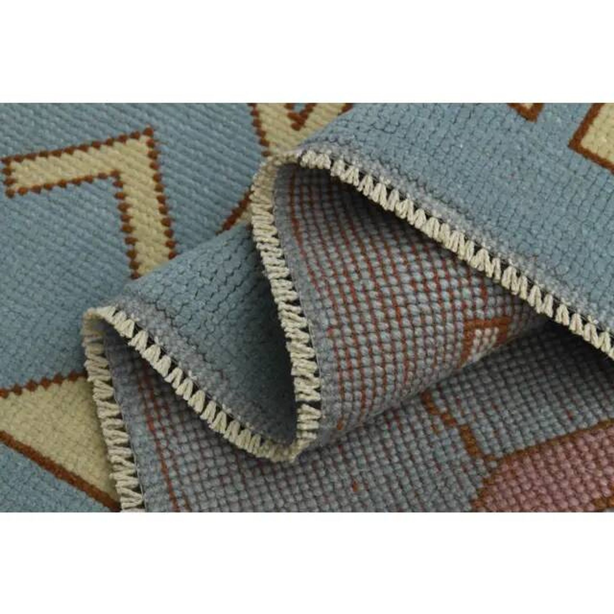 1970s Vintage Turkish Handmade Wool & Cotton Blue Area Rug 116x178